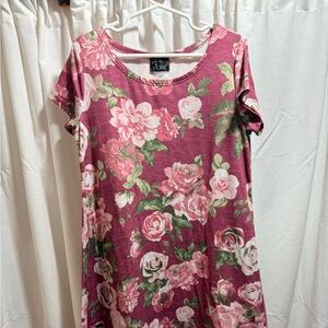 Pink Violet Floral Scoop Neck Dress